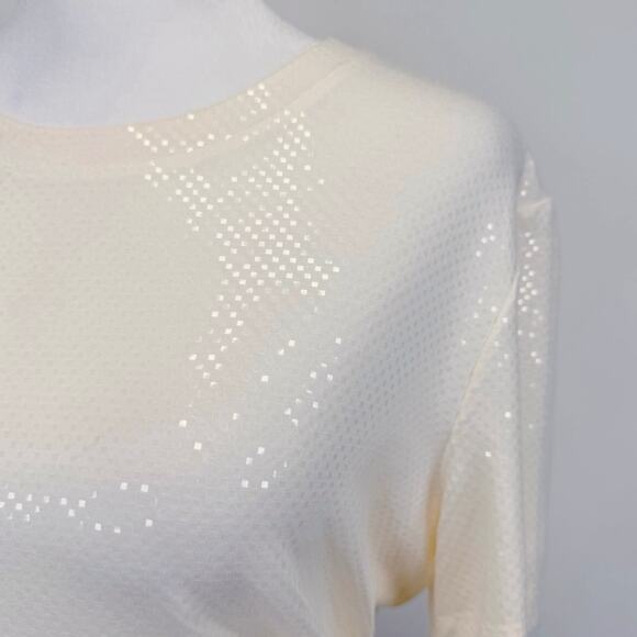 ST. JOHN Caviar Sequin Crew Neck Top Cream Womens M Casual Embellished Shimmer - Picture 5 of 10